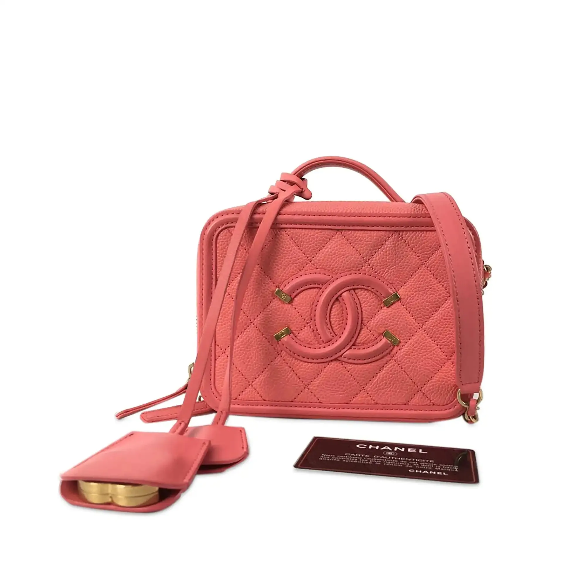 Chanel Filigree Vanity Bag Small Pink Caviar