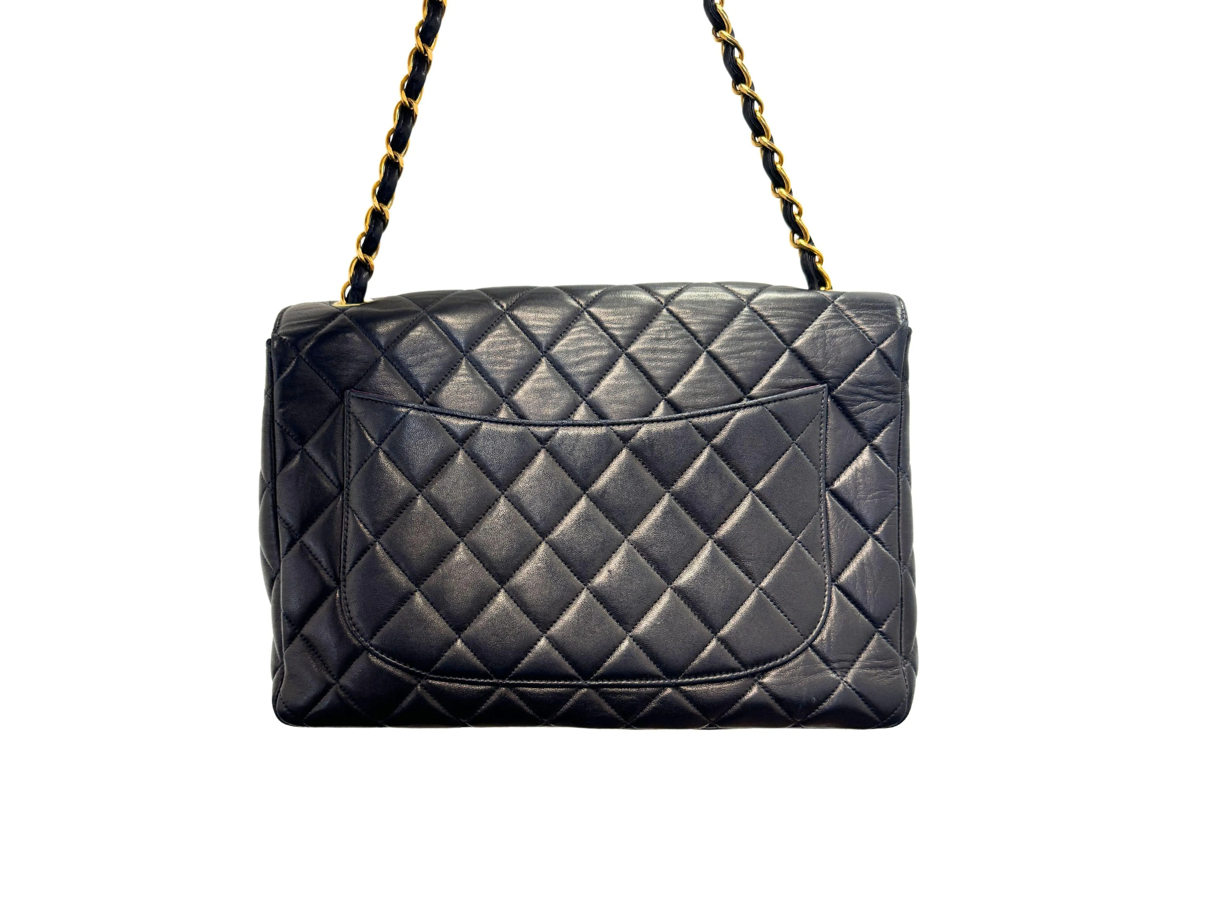 Chanel Vintage Jumbo Single Shoulder Flap Dark Blue Quilted Lambskin Charm Purse