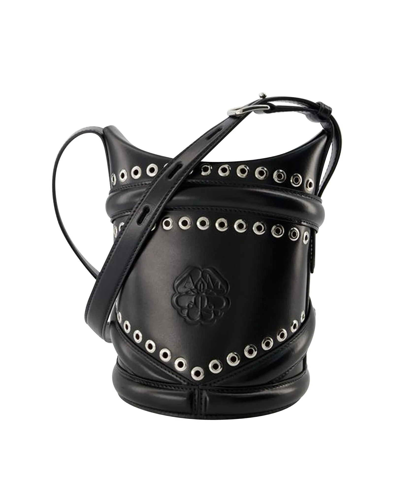 Classic Black Leather Hobo Bag with Metallic Eyelets