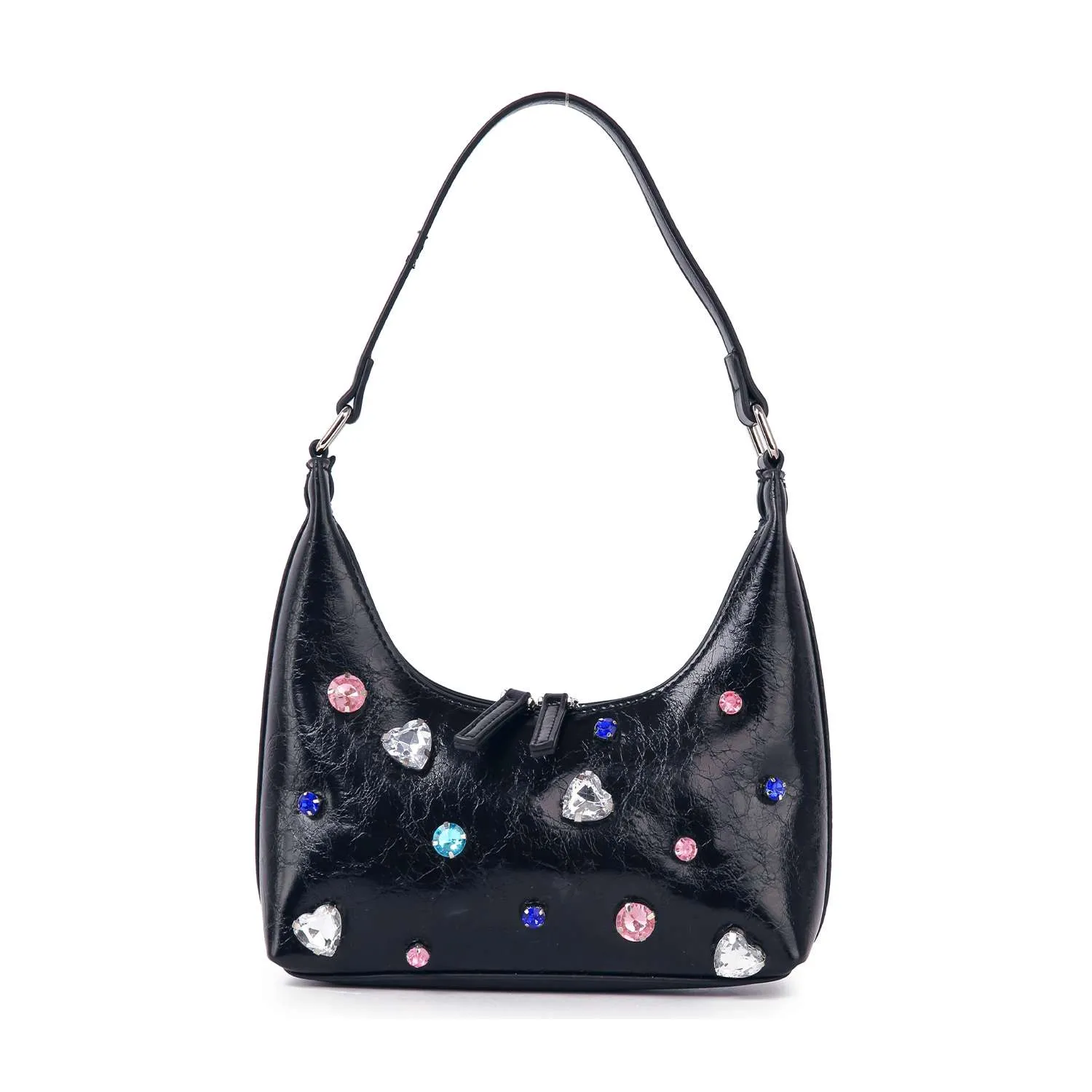 Colorful Rhinestone Accented Hobo Bag