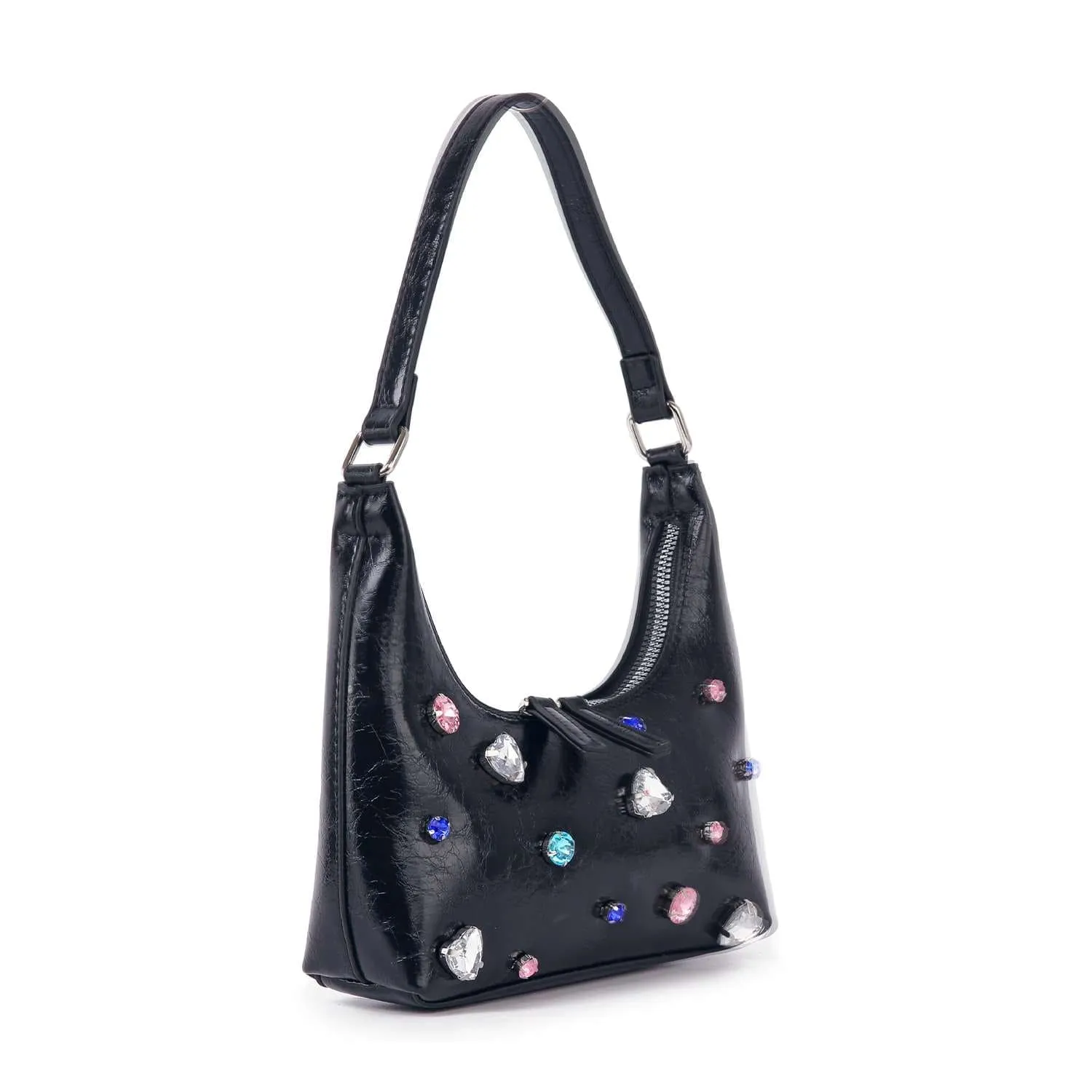 Colorful Rhinestone Accented Hobo Bag