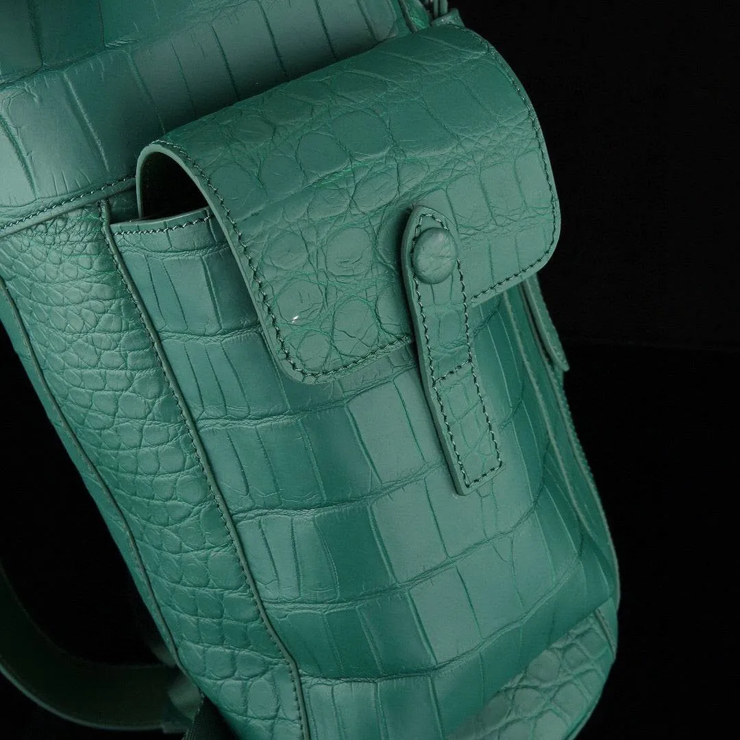 Crocodile Leather Backpack Dark Green