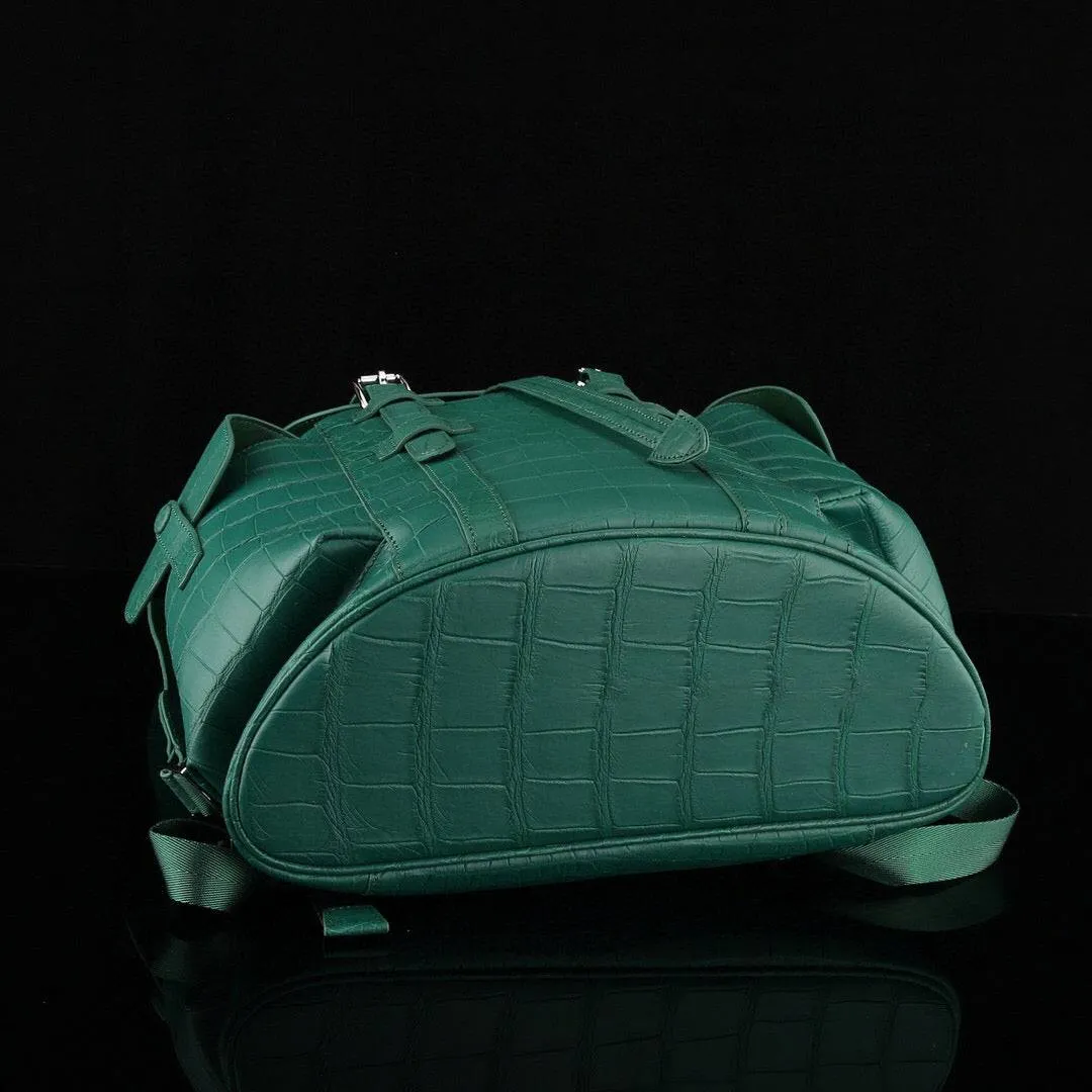 Crocodile Leather Backpack Dark Green