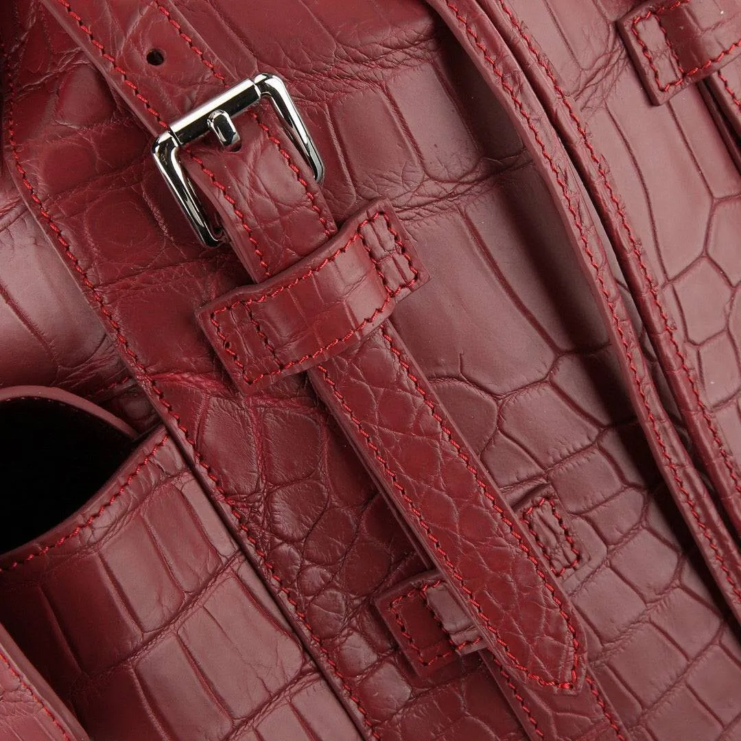 Crocodile Leather Backpack Wine Red