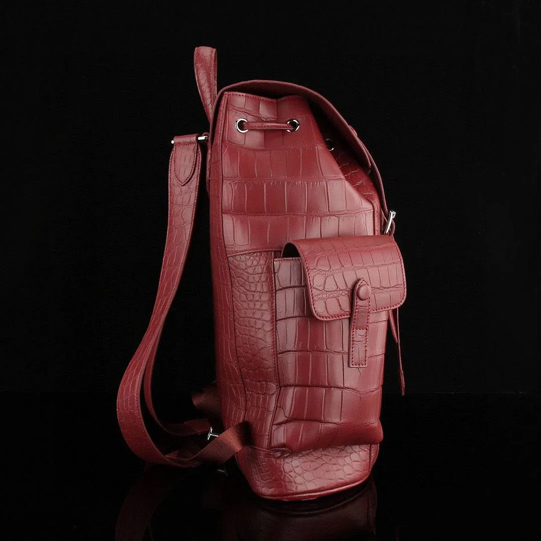 Crocodile Leather Backpack Wine Red