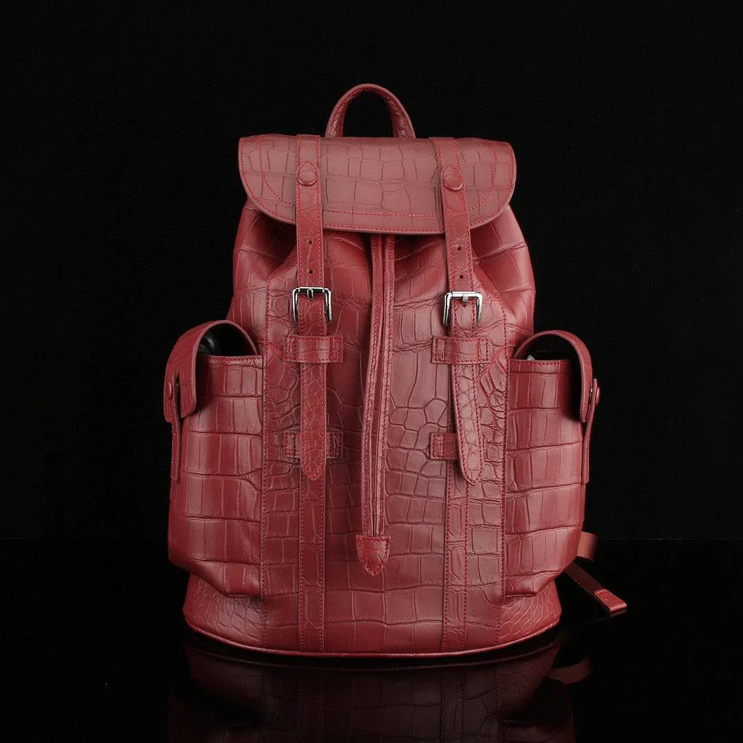 Crocodile Leather Backpack Wine Red