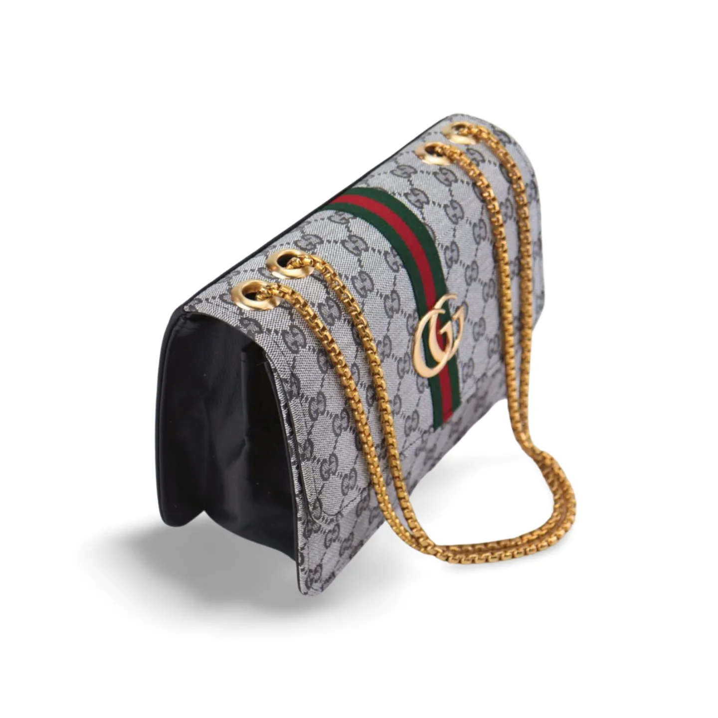 Crossbody Purse with Gold Chain and Green and Red Stripe