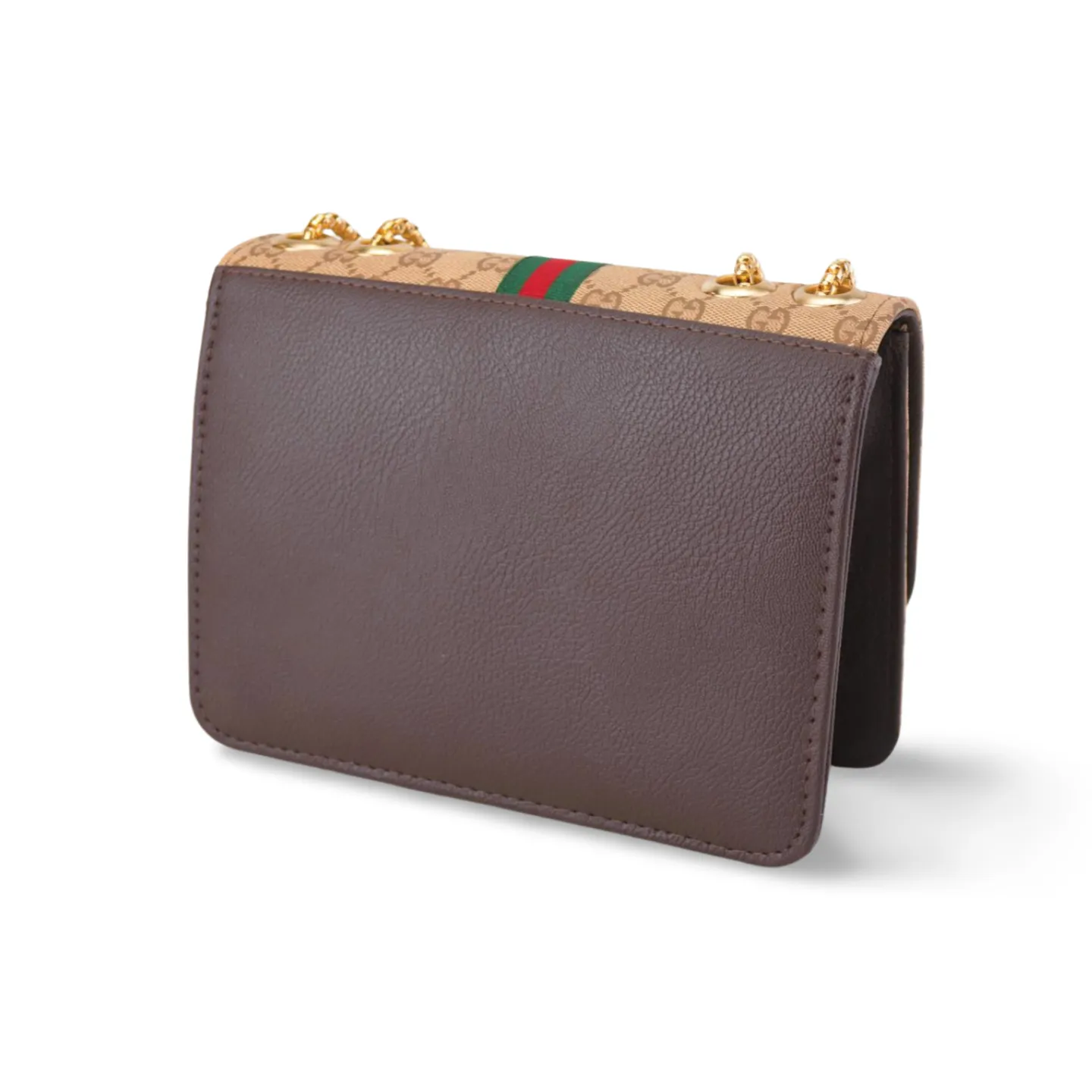 Crossbody Purse with Gold Chain and Green and Red Stripe