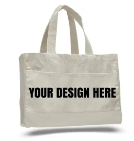 CUSTOM COTTON CANVAS TOTE BAG WITH INSIDE ZIPPER POCKET