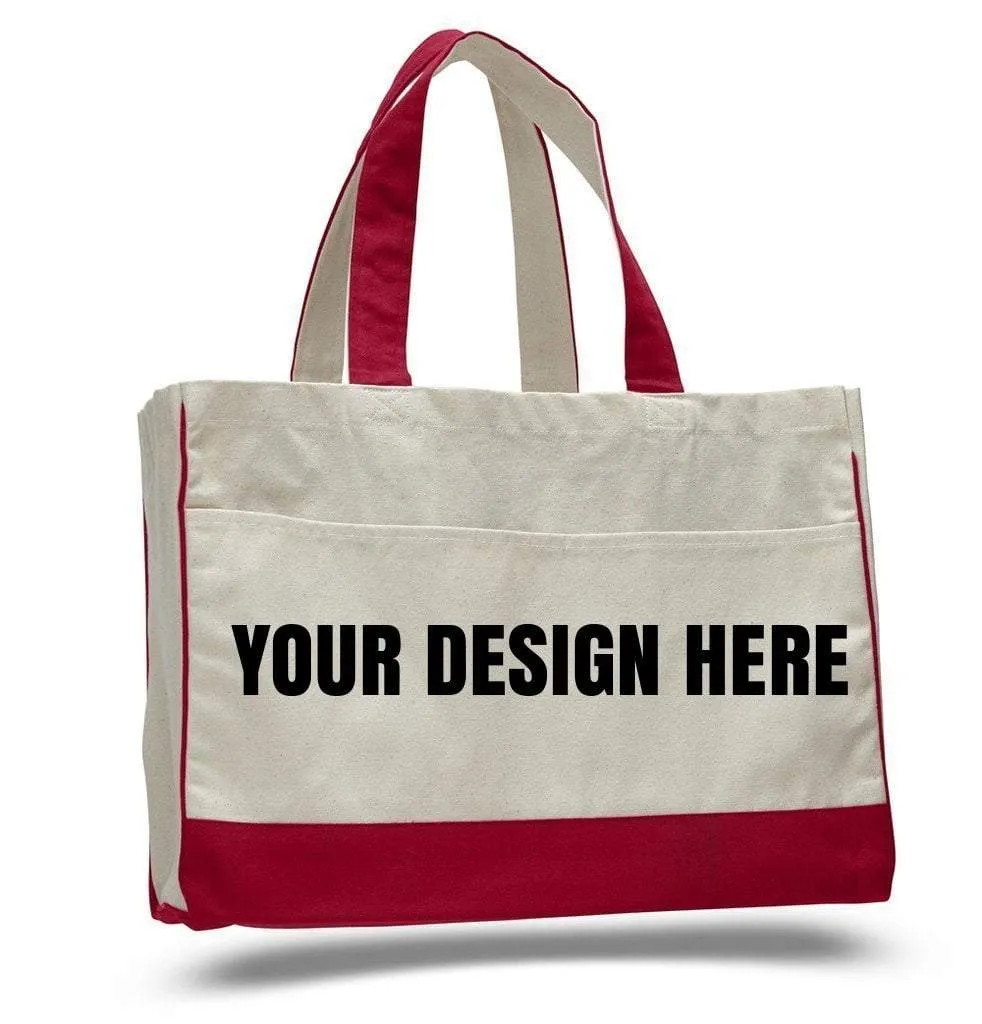 CUSTOM COTTON CANVAS TOTE BAG WITH INSIDE ZIPPER POCKET