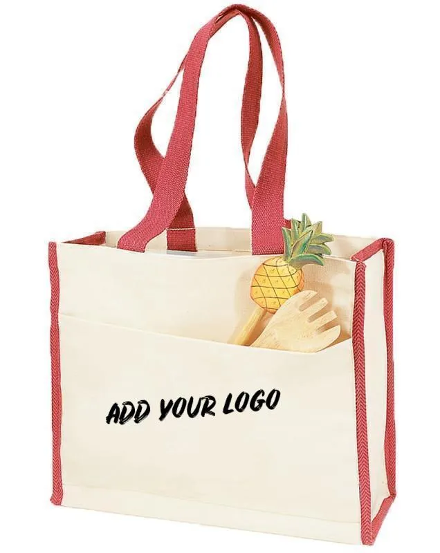 CUSTOM HEAVY CANVAS TOTE BAG WITH COLORED TRIM