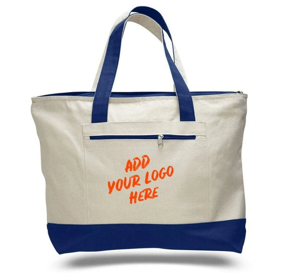 CUSTOM HEAVY CANVAS ZIPPERED SHOPPING TOTE BAGS