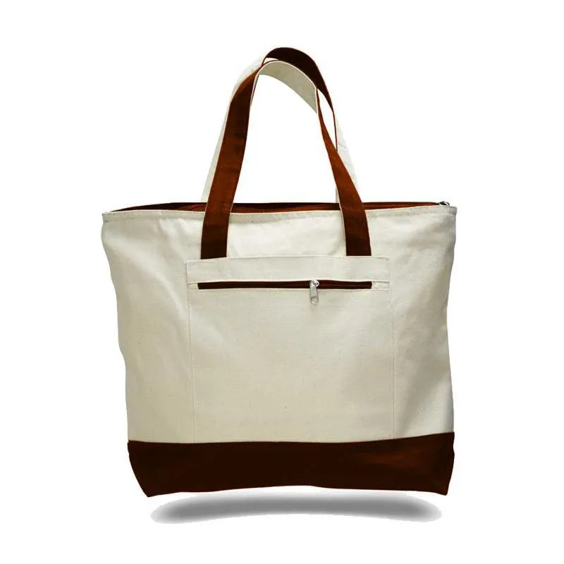 CUSTOM HEAVY CANVAS ZIPPERED SHOPPING TOTE BAGS