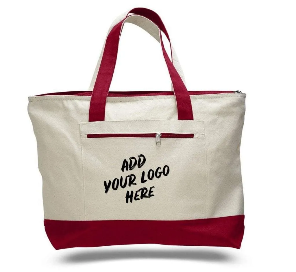 CUSTOM HEAVY CANVAS ZIPPERED SHOPPING TOTE BAGS