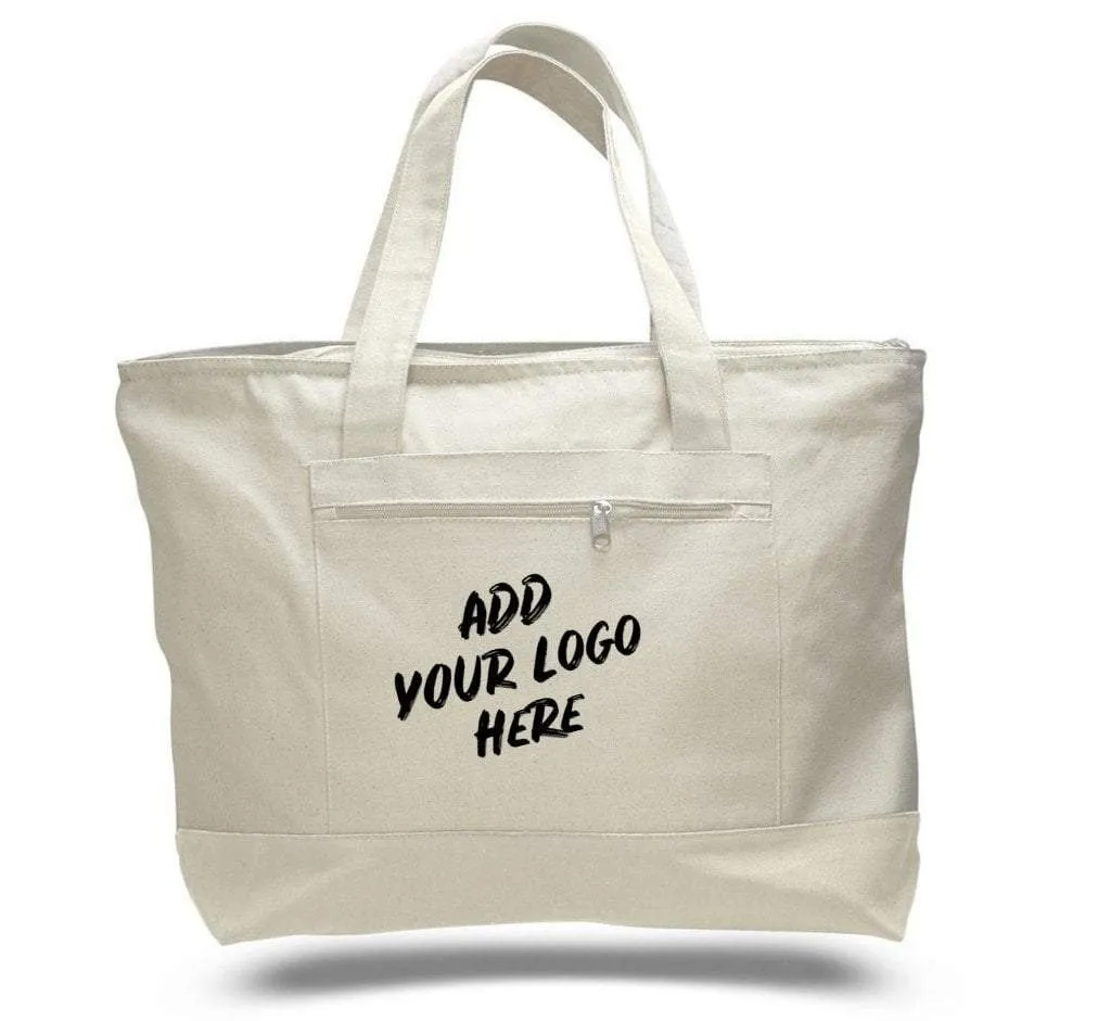 CUSTOM HEAVY CANVAS ZIPPERED SHOPPING TOTE BAGS