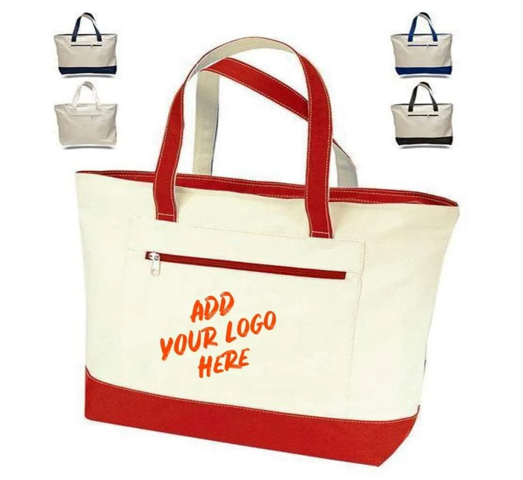 CUSTOM HEAVY CANVAS ZIPPERED SHOPPING TOTE BAGS