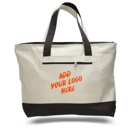 CUSTOM HEAVY CANVAS ZIPPERED SHOPPING TOTE BAGS