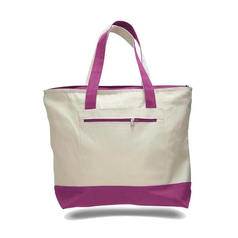 CUSTOM HEAVY CANVAS ZIPPERED SHOPPING TOTE BAGS