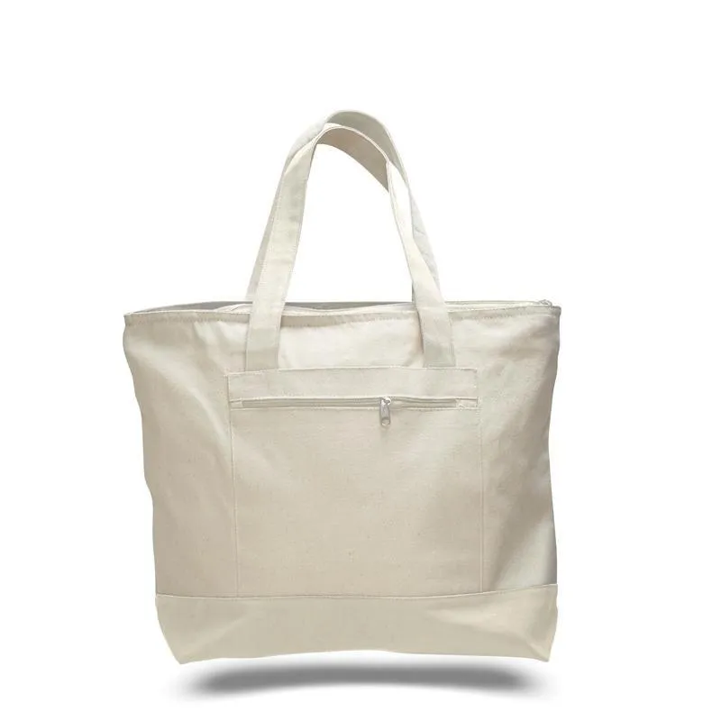 CUSTOM HEAVY CANVAS ZIPPERED SHOPPING TOTE BAGS