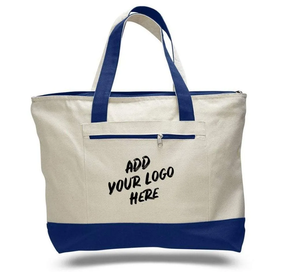 CUSTOM HEAVY CANVAS ZIPPERED SHOPPING TOTE BAGS