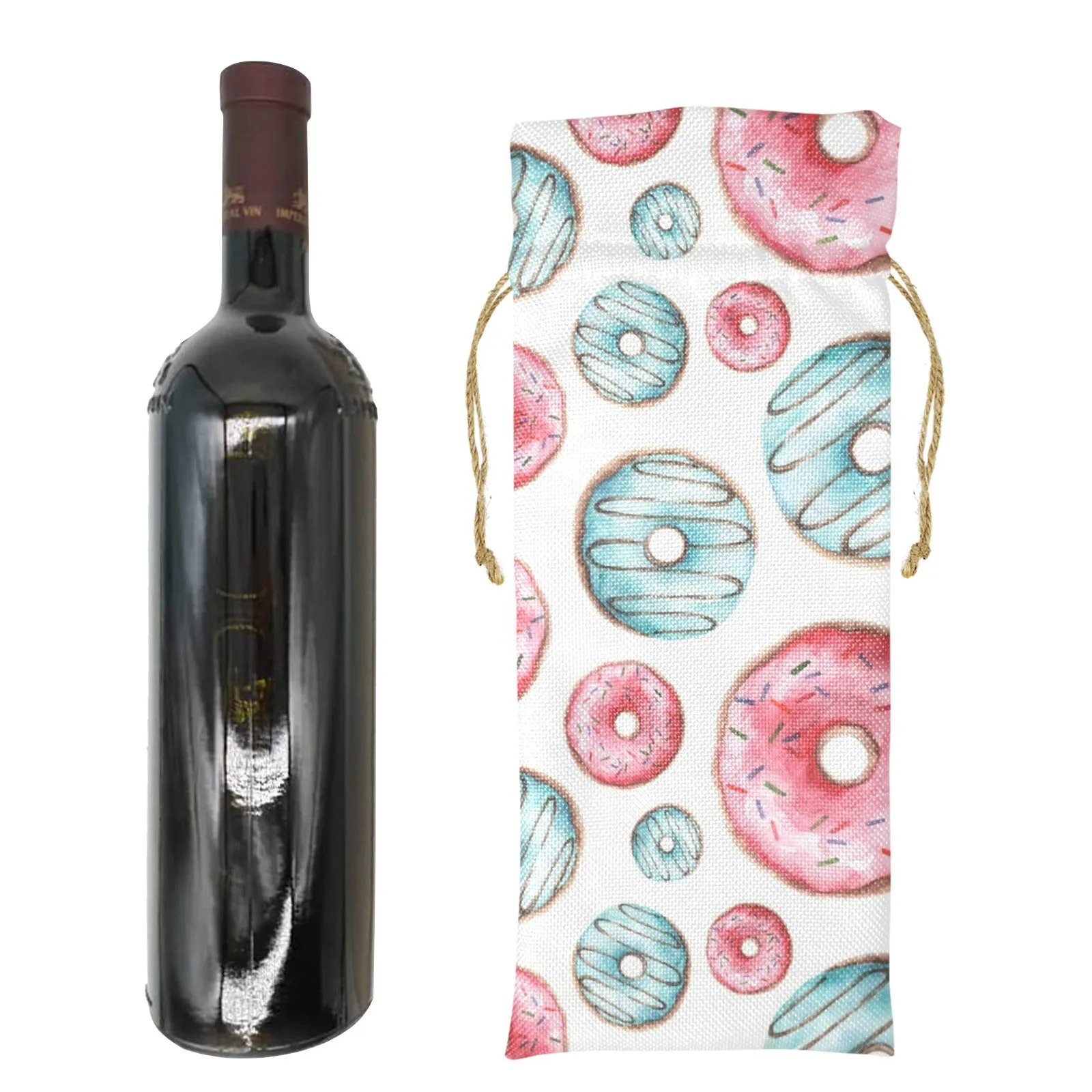 Donuts Linen Wine Bottle Bag