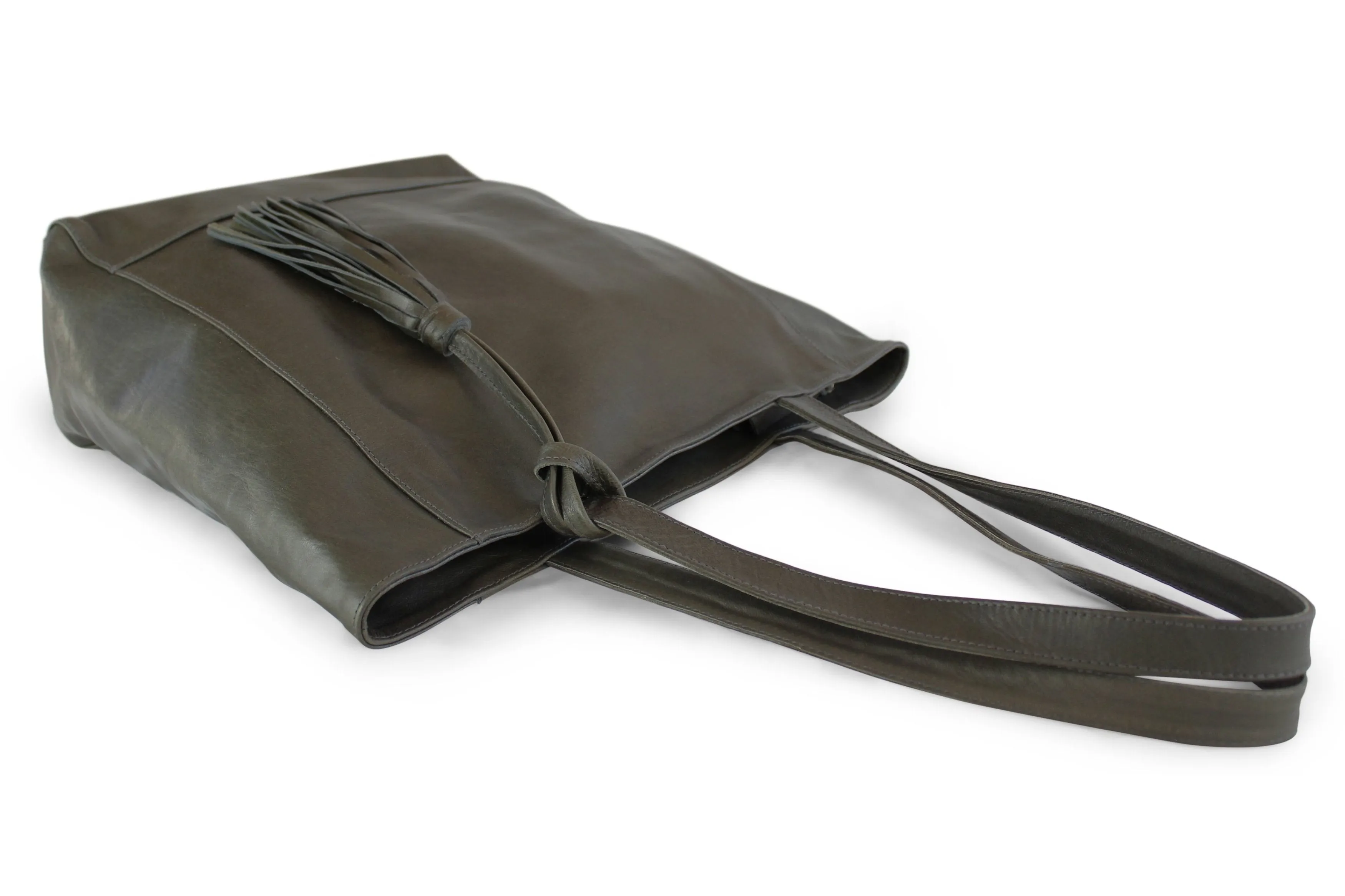 EMMA LEATHER HANDBAG IN OLIVE-GREY