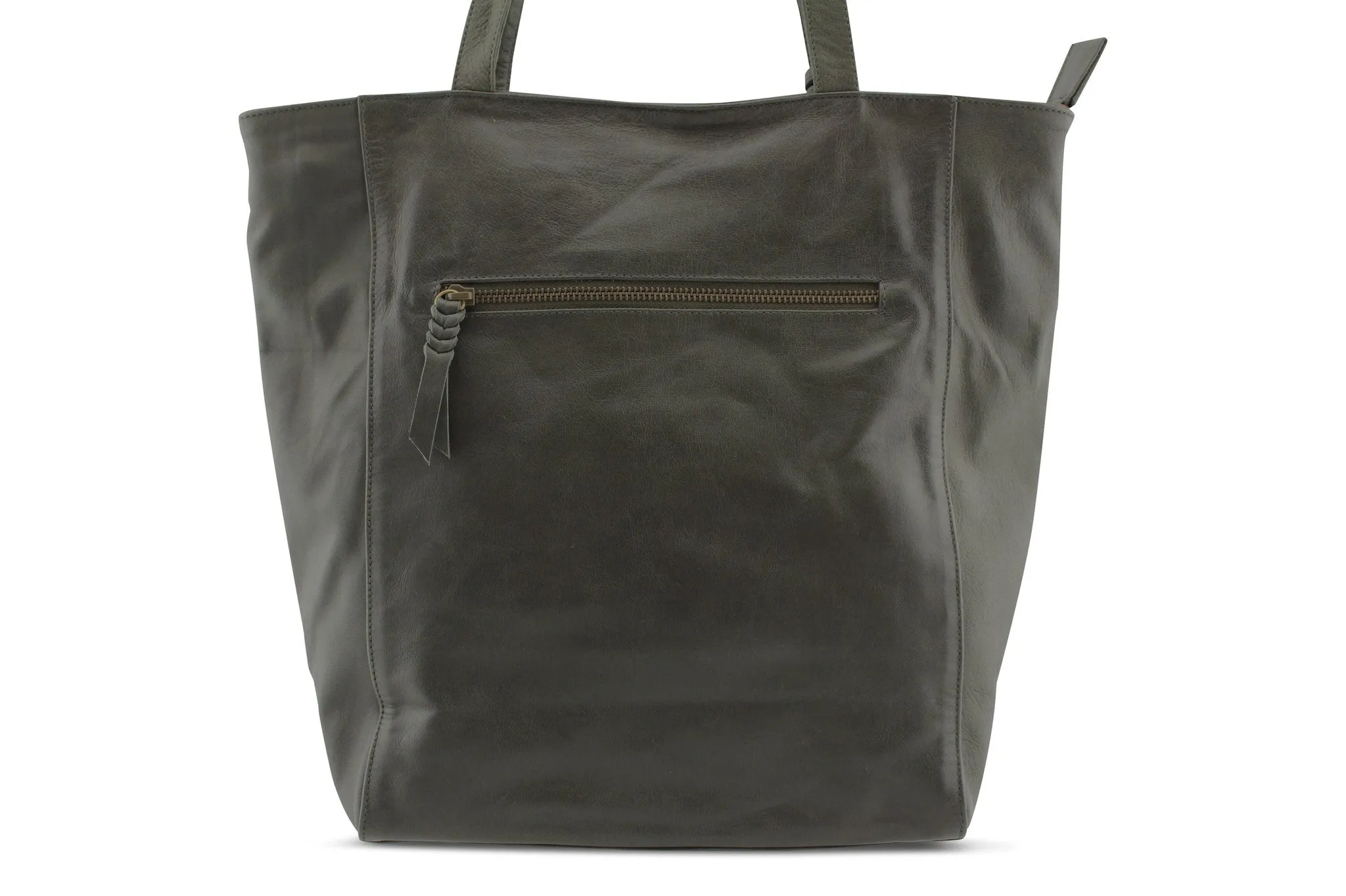 EMMA LEATHER HANDBAG IN OLIVE-GREY