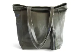 EMMA LEATHER HANDBAG IN OLIVE-GREY