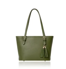 Fabucci Olive Green Leather Tote Handbag