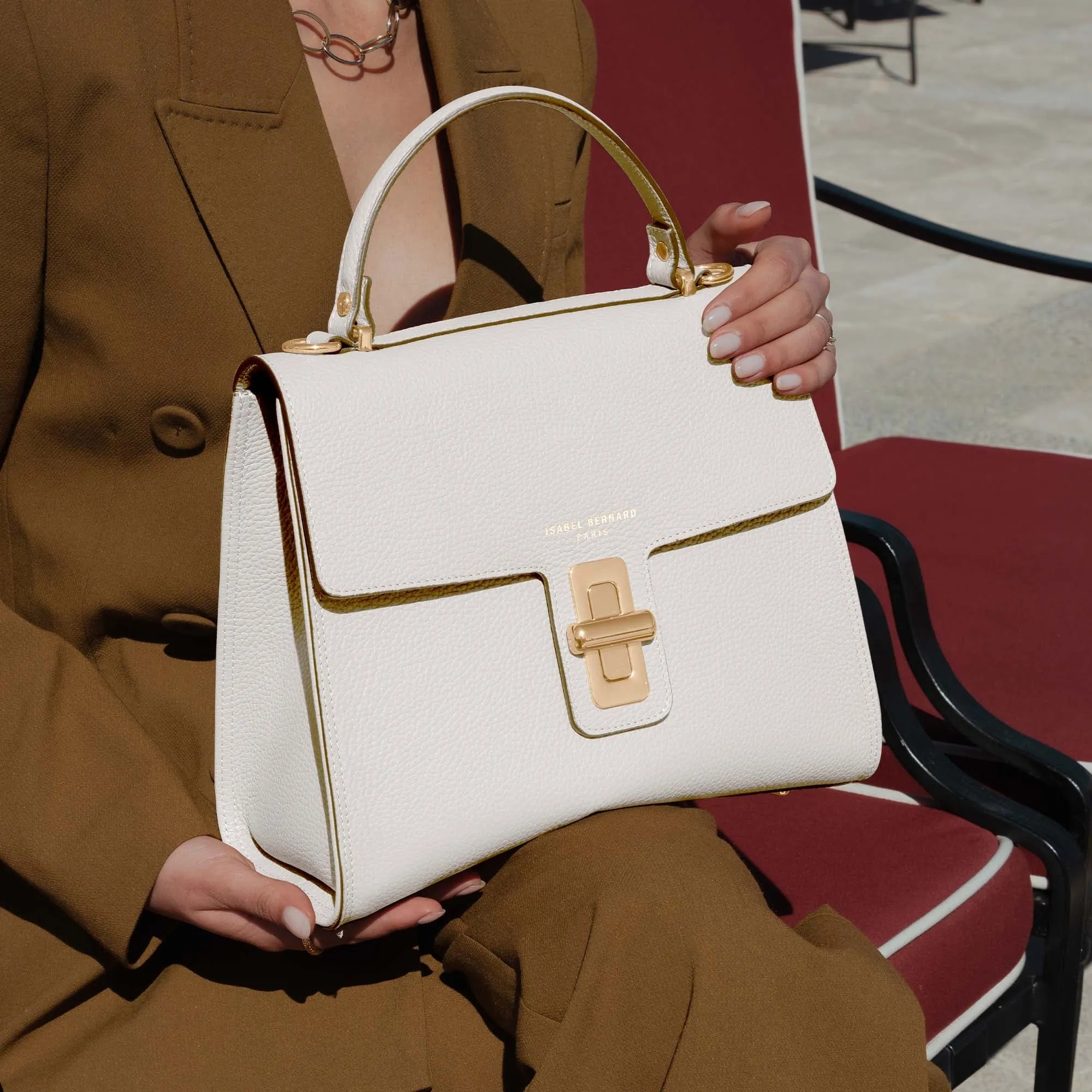 Femme Forte Simone Midi white leather handbag calfskin leather