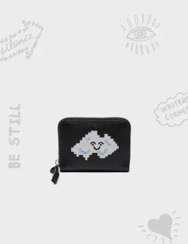 Frodo Black Leather Zip Around Wallet - Cloud Applique