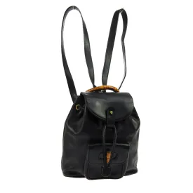 GUCCI Bamboo Line Backpack Hand Bag Purse Black Leather Italy  00332