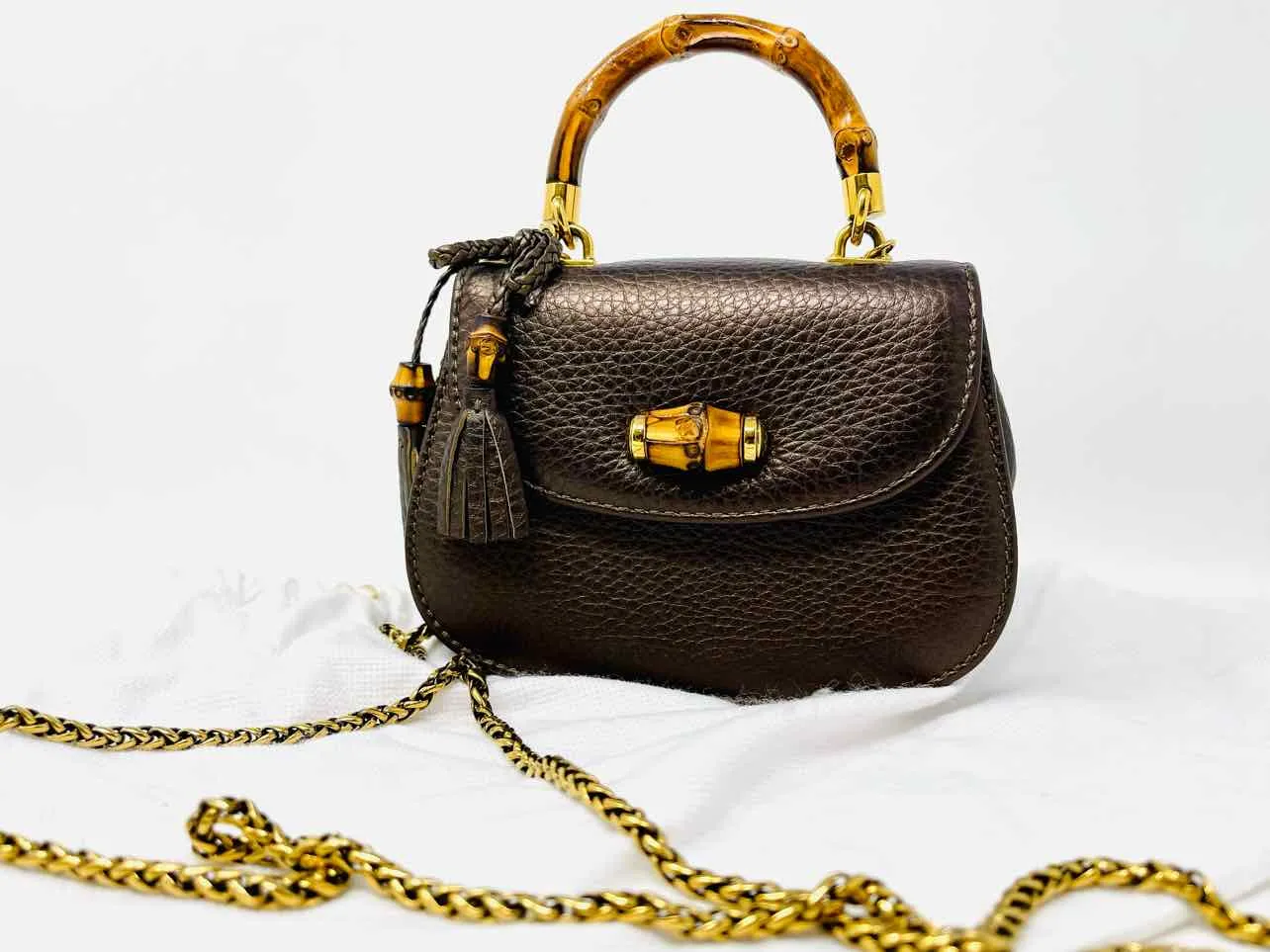 Gucci Bronze Pebbled Leather Vintage Designer Crossbody Purse