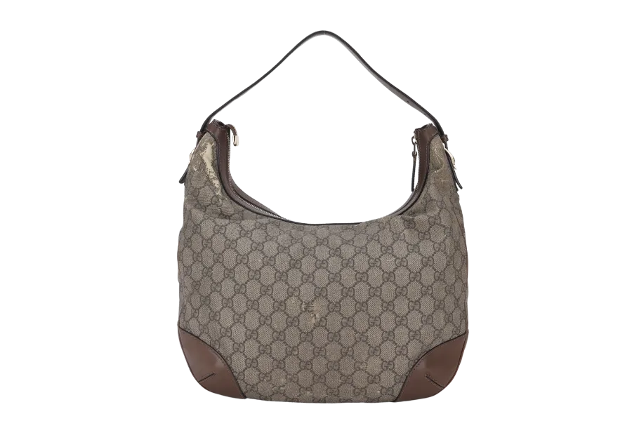 GUCCI HOBO SHOULDER BAG (309618 002123) BROWN GG CANVAS GOLD HARDWARE WITH DUST COVER