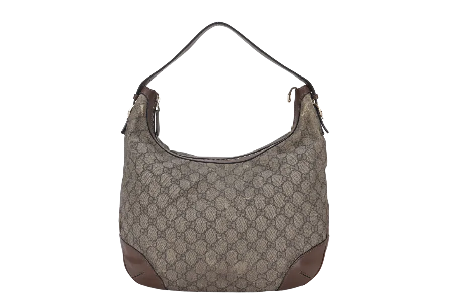 GUCCI HOBO SHOULDER BAG (309618 002123) BROWN GG CANVAS GOLD HARDWARE WITH DUST COVER