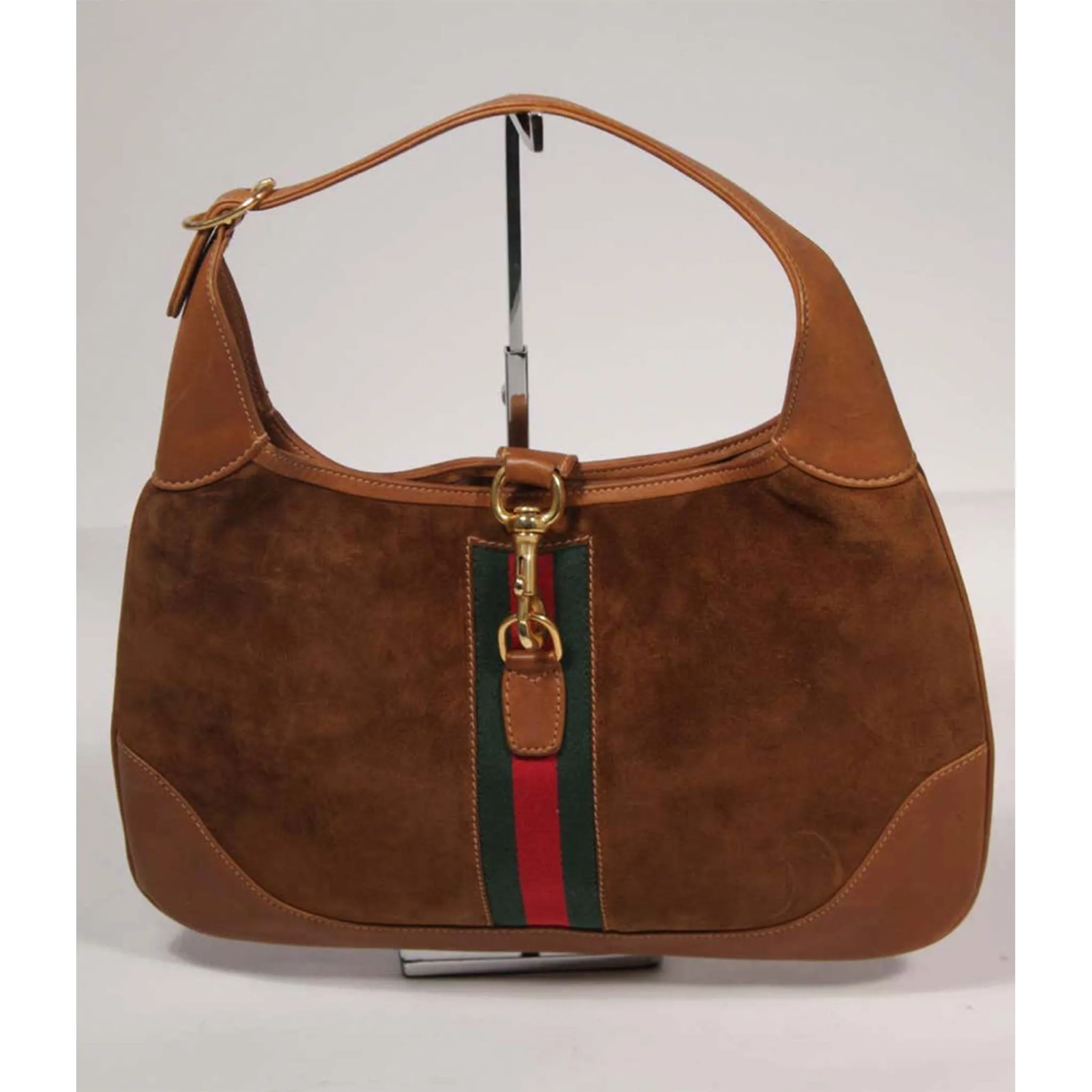 GUCCI Large Brown Suede Hobo with Gold Hardware