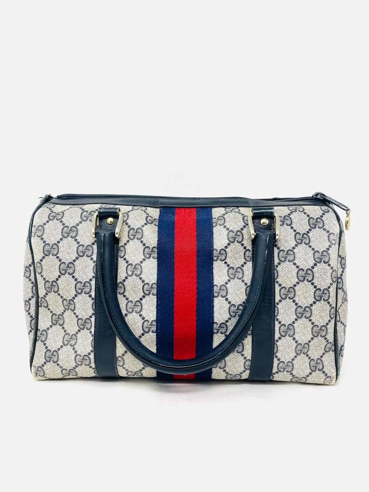 Gucci Navy/Beige Signature Coated Canvas Vintage Designer Purse