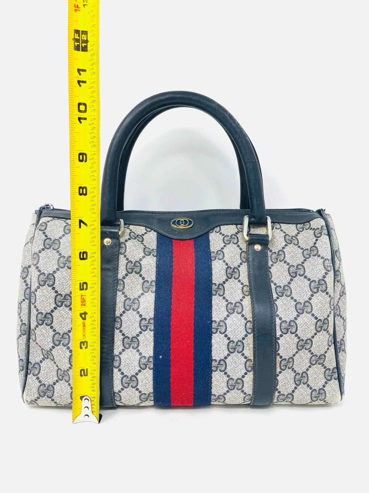 Gucci Navy/Beige Signature Coated Canvas Vintage Designer Purse