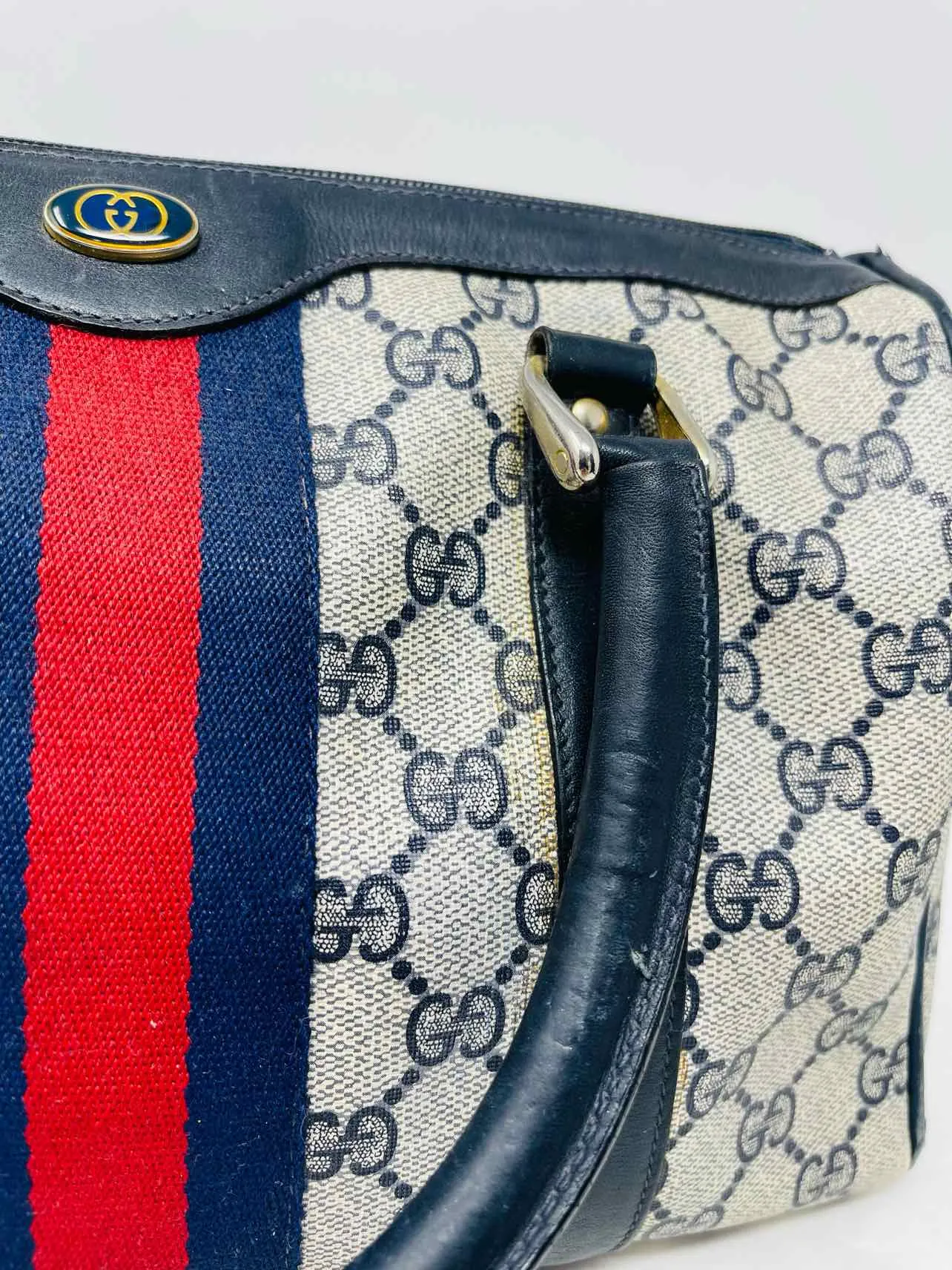 Gucci Navy/Beige Signature Coated Canvas Vintage Designer Purse