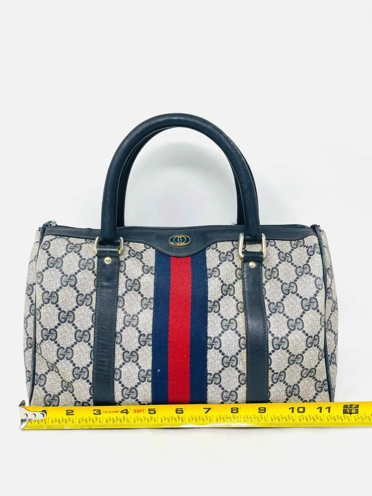 Gucci Navy/Beige Signature Coated Canvas Vintage Designer Purse