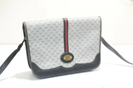 Gucci: Vintage Blue Canvas Red Stripe GG Purse Cross Body Bag