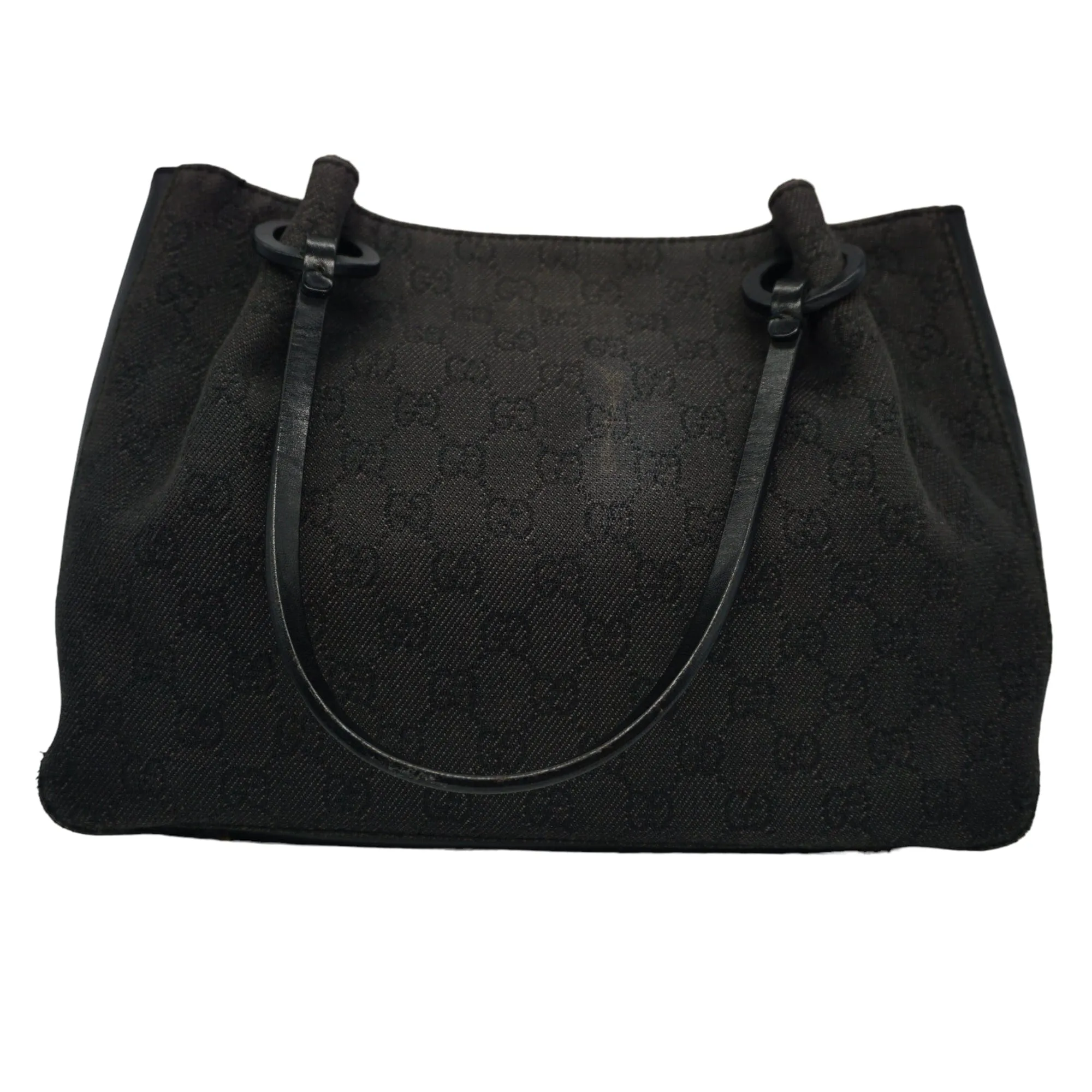 GUCCI Vintage GG Denim Handbag - Black