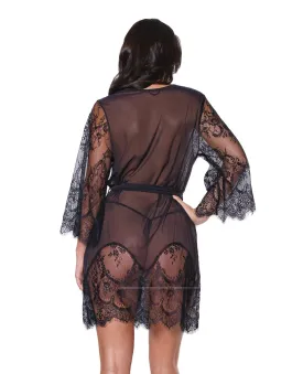 'holiday Eyelash Lace Robe W/bell Sleeves Black O/s