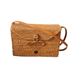 Honey-Brown Rectangle Rattan Crossbody Bag