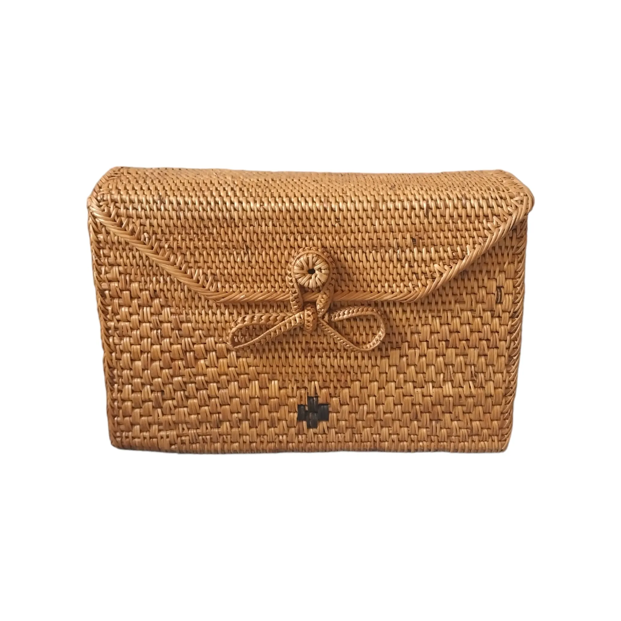 Honey-Brown Rectangle Rattan Crossbody Bag