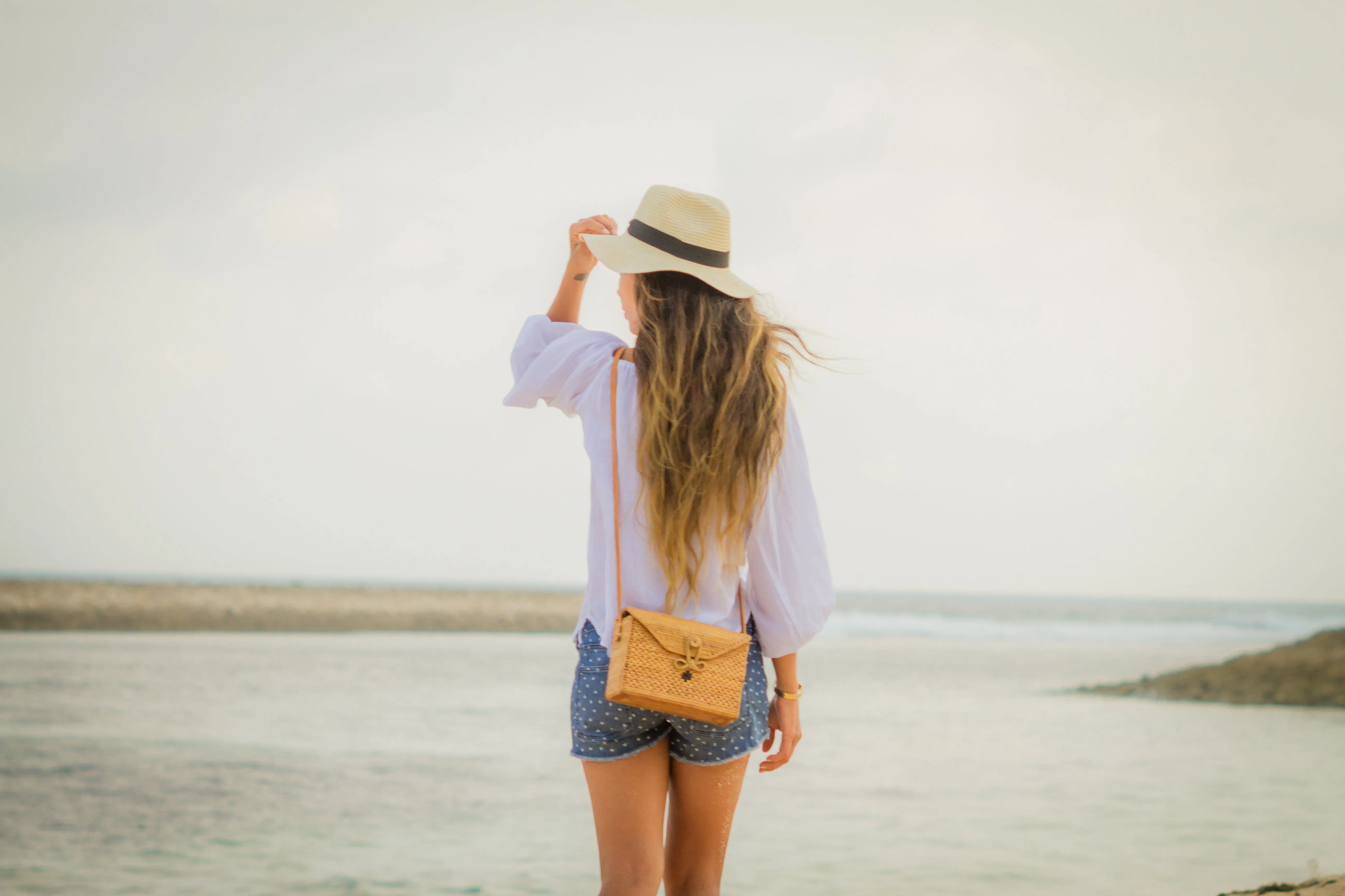 Honey-Brown Rectangle Rattan Crossbody Bag