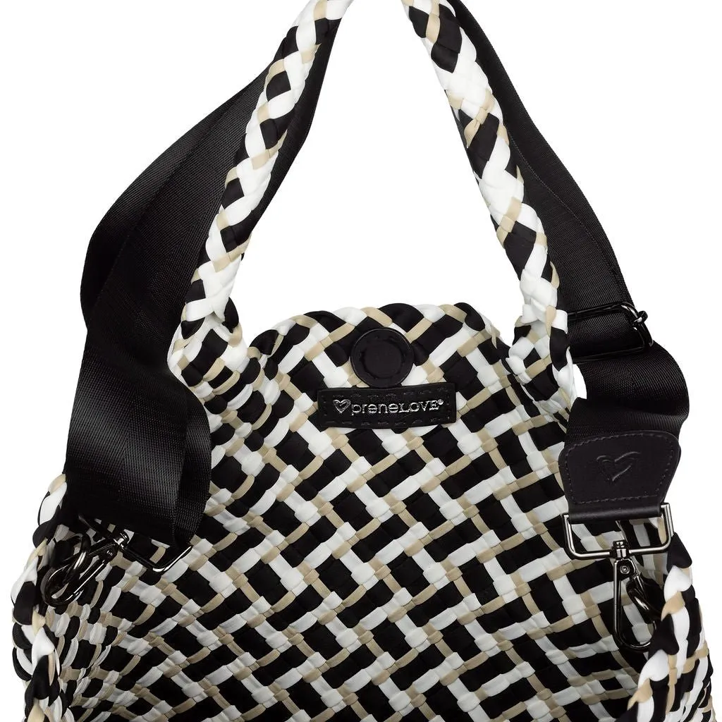 London Large Woven Tote - Tri Mix Black, Tan & White