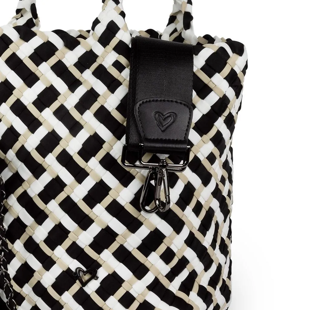 London Large Woven Tote - Tri Mix Black, Tan & White