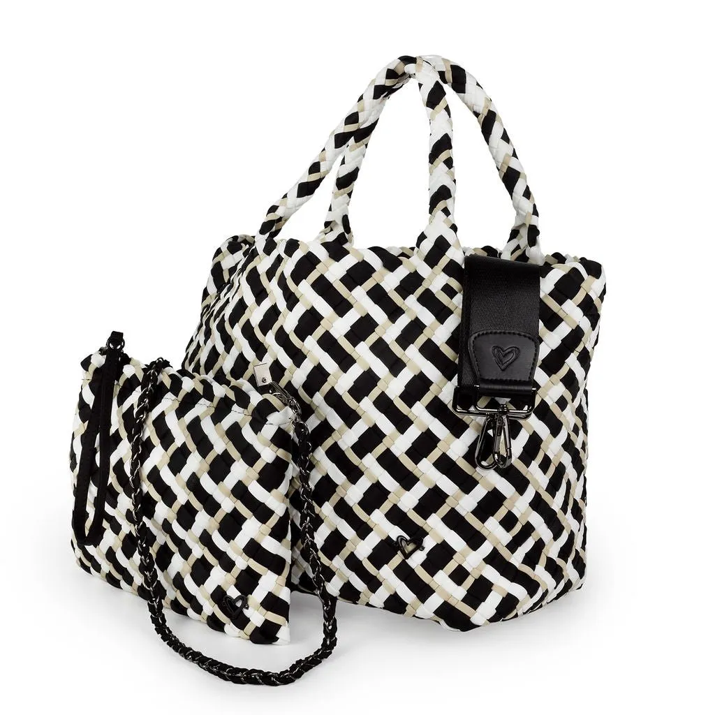 London Large Woven Tote - Tri Mix Black, Tan & White