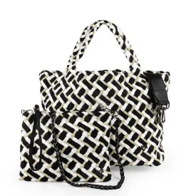 London Large Woven Tote - Tri Mix Black, Tan & White